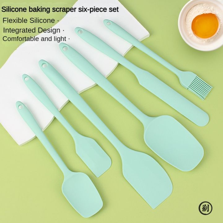 6pc Silicone Spatula set for baking-cake frosting kit with brush, non-stick scrapers & cream spreads | cute kitchen gadgets