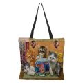 Bookshelf Black Cat Canvas Tote Bag, Large Capacity Shoulder Bag For Travel & Work, Multi-Purpose Reusable Grocery Shopping Bag.