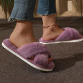 Cross Warm Fluffy Furry Slippers Women Lightweight Flat Heels Fur Slides Woman Autumn Winter Open Toe Non Slip Home Floor Shoes. 