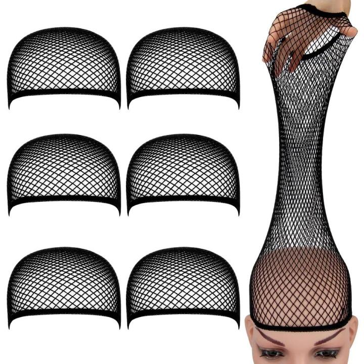 6 Pcs Stretchable Elastic Hair Net Black Liner Weaving Cap Comfortable Hairnets Open Ended Fishnet Wig Cap High Quality pen gpt