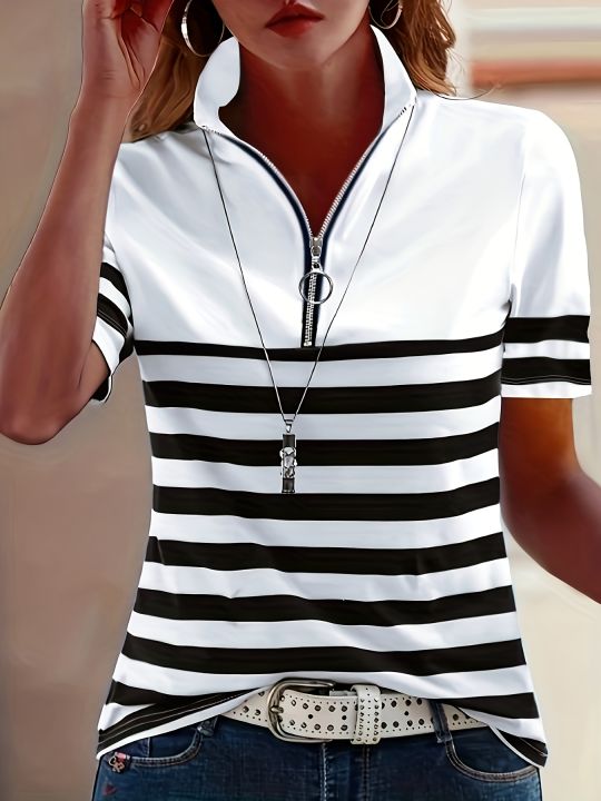 2025%20Plus%20Size%20New%20Round%20Neck%20Striped%20T-Shirts%20For%20Women%20In%20Europe%20And%20America%20For%20Spring%20And%20Summer%20-%20Image%207