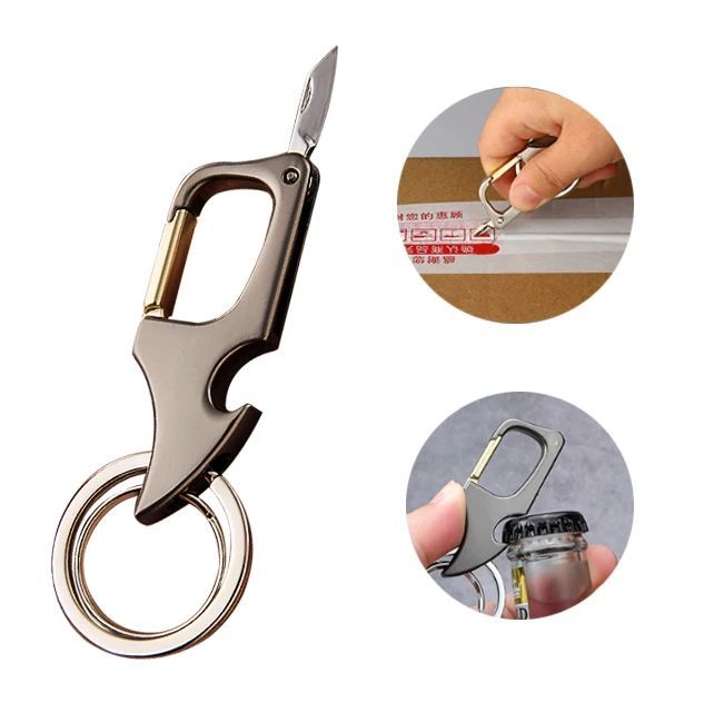 Classic Men Mini Keychain Outdoor Multi-Functional 2-In-1 Metal Bottle Opener With Two Key Rings For Boy Gifts