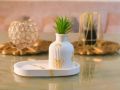 Beautiful Concrete Hand made Mini Vase and Mini Oval Tray | White and Golden colour vase and Oval Tray| Minimal design || Decorative vase and Oval tray| Home decor | Concrete Home decor | Dry flowers vase and Oval Tray. 