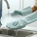 One (1) Pair of  Silicone Dish Washing Kitchen Hand Gloves- Multicolor. 