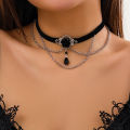 PuRui Punk Black Cotton Rope Choker for Women Link Chain Tassel Crystal Beads Charm Necklace Gothic Jewelry 2024 New Party Girls.