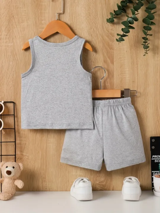 Summer%20Infant%20Boy's%20round%20Neck%20Letter%20Print%20Vest%20And%20Shorts%20Set%20Casual%20Two-Piece%20Outfit%20for%20Toddlers%20-%20Image%202