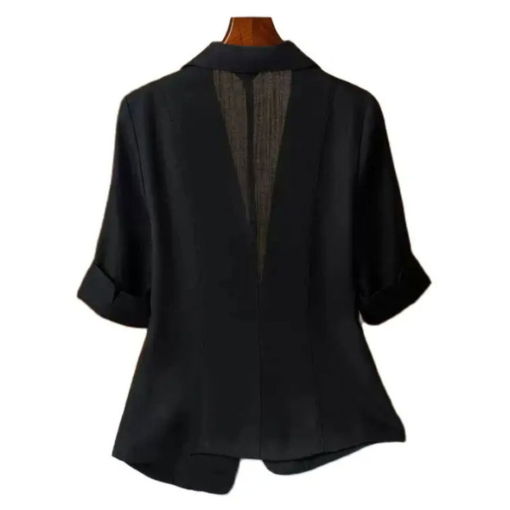 Black%20Solid%20Casual%20Turn-Down%20Collar%20Single%20Button%20Short%20Sleeve%20Women's%20Jacket%20Suit%20Blazer%20Short%20Coat%20Woman%20Clothing%20Fashion%202024%20-%20Image%202