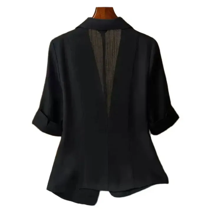 Black%20Solid%20Casual%20Turn-Down%20Collar%20Single%20Button%20Short%20Sleeve%20Women's%20Jacket%20Suit%20Blazer%20Short%20Coat%20Woman%20Clothing%20Fashion%202024%20-%20Image%202