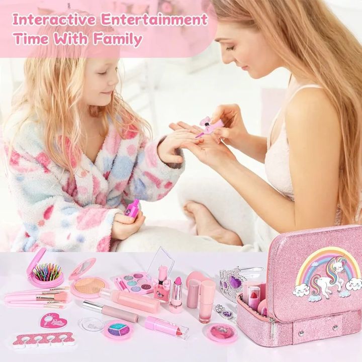 Kids Makeup Set for Girls, Real Washable Non-Toxic Girls Makeup Kit with Cosmetic Bag, Childrens Princess Pretend Play Toys Presents Make Up Birthday Gifts for 3 4 5 6 7 8 9 10 11 12 Years Old Girls