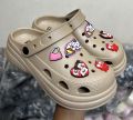 New Girls Fashion EVA Rubber Platform Crocs | High Heel Soft Sole Sandals with Cartoon Charms. 