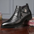 Winter Men's Elegant Boots Ankle non slip Leather Shoes British Zip Black Knight boots Pointed Punk Platform male Booties Botas. 
