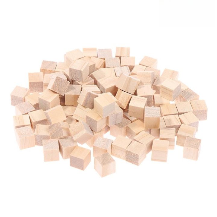200PCS Unfinished Blank Mini DIY Wooden Square Blocks 1cm Wood Solid Cubes for Woodwork Craft Kids Toy Puzzle Making Material