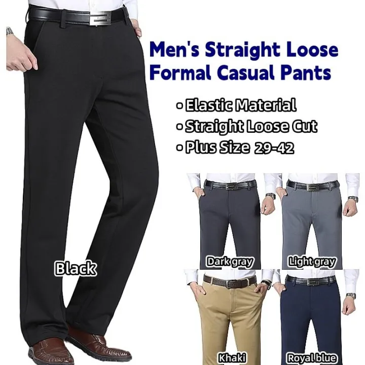 PlusSizeMen'sStraightCutCEOFormalPantsLooseElasticBusinessTrousersCasualPantSeluar%20SlackLelakiOfficeWear%20-%20Image%203