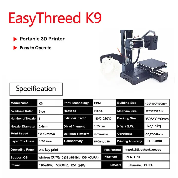 EasyThreed%203D%20Printer%20K9%20for%20Beginners%20Mini%20Entry%20Level%20with%20Low%20Noise%20Small%203D%20Printing%20Machine%20Compatible%20Wiht%20PLA%20TPU%201.75mm%20-%20Image%204