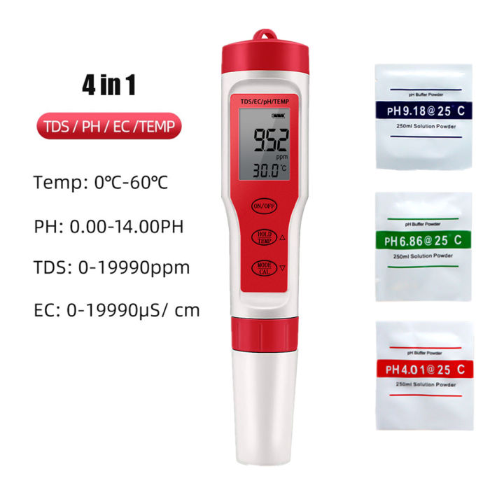 4 in 1 Digital PH Meter PH TDS EC TEMP Analyzer Portable Monitor EZ9908 ...