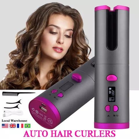 LUX Salon Multi-Directional USB Wireless LCD Automatic Ceramic Hair Curler Iron