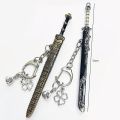 1pc Mini Sword Shape Pendant Keychain Weapon Model With Sheath Toy Knife Metal Anime Key Ring Ornament Purse Charm Accessories. 