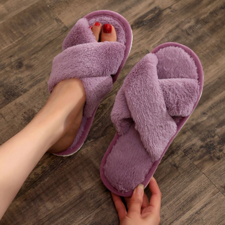 Autumn%20New%20Fashion%20Cross%20Strap%20Fur%20Slippers%20Women%20Indoor%20Light%20Warm%20Plush%20Home%20Slippers%20Woman%20Faux%20Fur%20Flat%20Heel%20Couple%20Slides%20-%20Image%202
