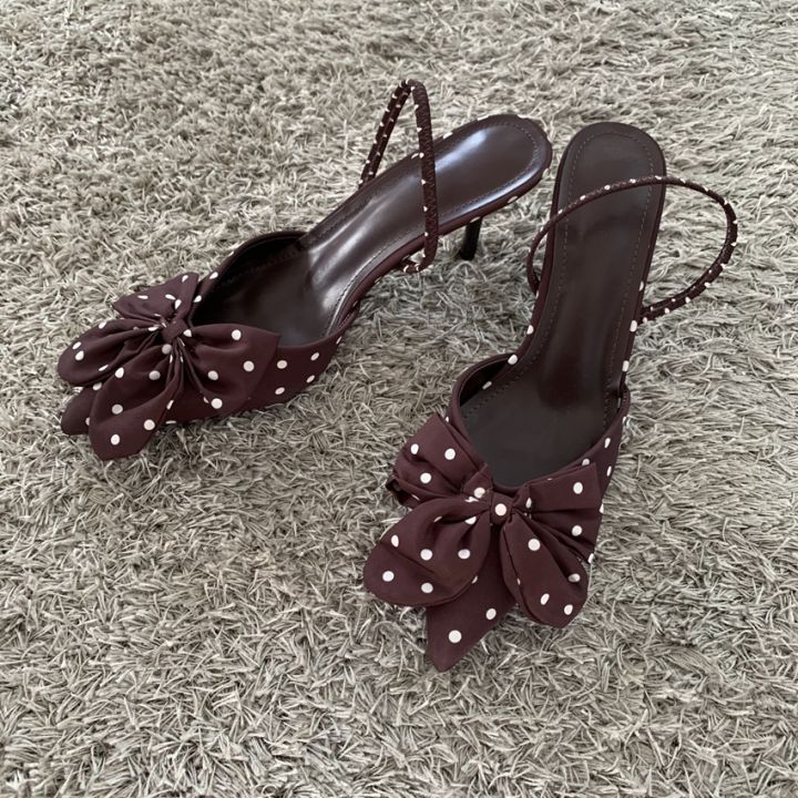 Fashion Polka Dot Butterfly Knot Decoration Brand Pumps Women Elegant Pointed Toe Thin Heel Designer Shoes Party Dress Shoe