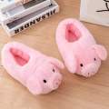 Cute Cartoon Pig Winter Warm Shoes Women Heel Cover Home Floor Slippers Soft Fur Indoor Fluffy House Bedroom Slides For Girls.