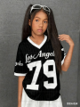 Girls Casual Sports Style Los Angeles NO.79 Print Short Sleeve V-Neck Women's Children Men's T-shirt Tops.