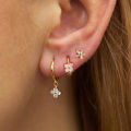 3PCS Stainless Steel Zircon Flower Pendant Hoop Earrings Set for Women Simple Huggies Cartilage Earring Piercing Jewelry aretes.