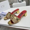 CH Brand Metal Buckle Embossed Sandals With Block Heels Open Toe Design Comfortable And Stylish Outdoor Slippers. 