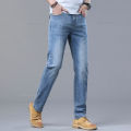2024 Spring and Summer Thin Men's Light Blue Jeans Classic Style Business Fashion Stretch Fabric Straight Pants Male Brand. 