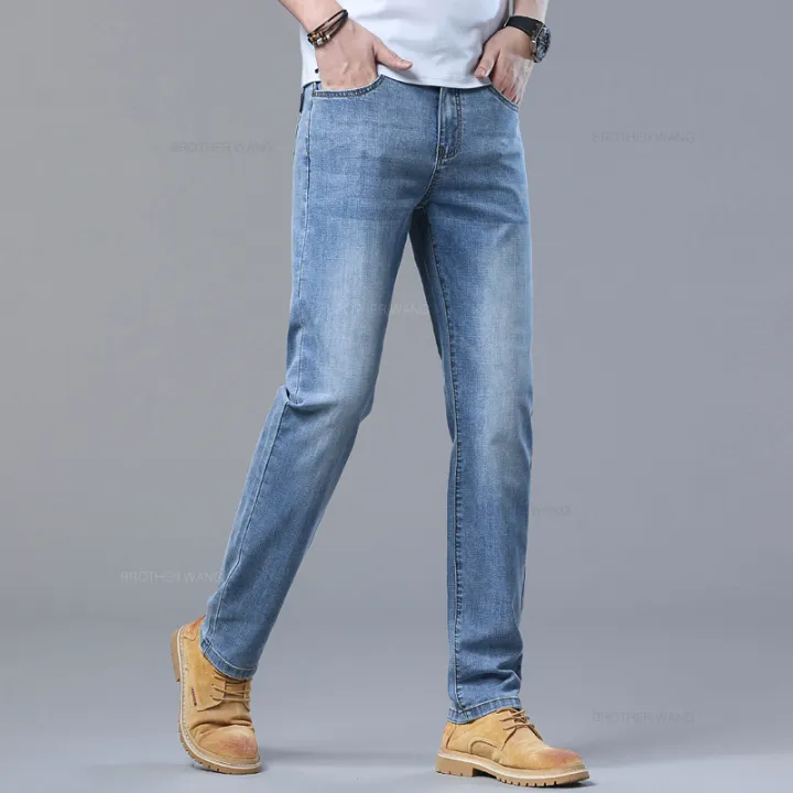 2024%20Spring%20and%20Summer%20Thin%20Men's%20Light%20Blue%20Jeans%20Classic%20Style%20Business%20Fashion%20Stretch%20Fabric%20Straight%20Pants%20Male%20Brand%20-%20Image%204