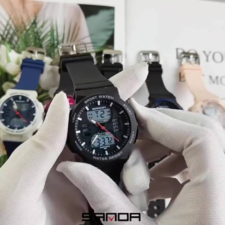 SANDA Hot sale Ms LED Digital Sport Watch Fashion Casual Ladies Dual Display Watch Women Electronics Waterproof Quartz Watches