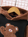 Autumn And Winter Boys And Boys Casual Cute Bear Pattern Hooded Long Sleeved&Long Pants Hairy Two-Piece Set. 