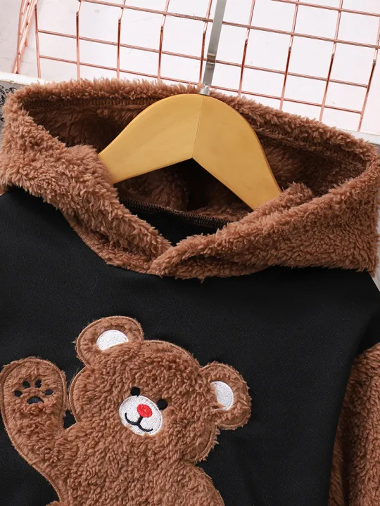 Autumn%20And%20Winter%20Boys%20And%20Boys%20Casual%20Cute%20Bear%20Pattern%20Hooded%20Long%20Sleeved&Long%20Pants%20Hairy%20Two-Piece%20Set%20-%20Image%205
