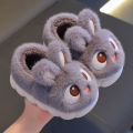 New Winter Cute Big eyed Rabbit Children's Waterproof Warm Non-slip Fluffy Slippers For Girls Boys Kids Indoor Home Cotton Shoes.