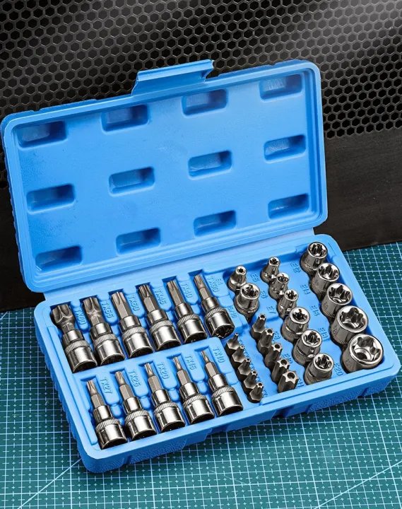 Professional%2034pcs%20Torx%20Bit%20Socket%20&%20E-Torx%20Star%20Socket%20Set%201/4"%203/8"%201/2"%20Drive%20Male%20Female%20E-torx%20Bits%20Handheld%20Tool%20with%20Case%20-%20Image%205