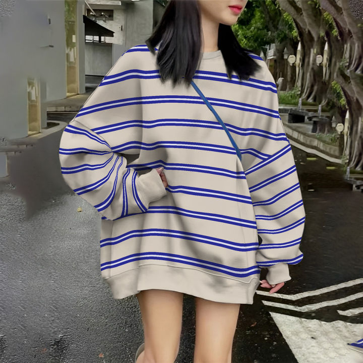 Ladies Spring Summer 2026 New Blue Stripes Sweatshirt Comfortable Casual Streetwear Fashion Women's Hoodie