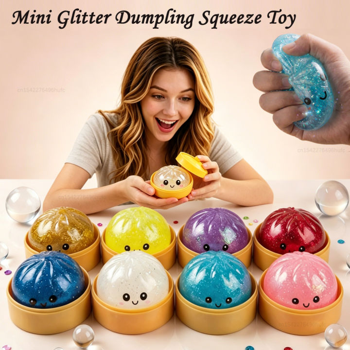 Hot Mini Glitter Dumpling Pressure Ball Sensory Squeeze Toy Realistic Steamer Bun Stress Reliever Soft Pinch Decompression