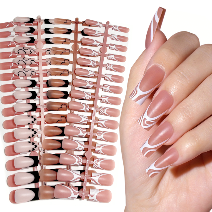 120pcs Medium Square French Press on Nail Brown Pink Base Colors Matte Fake Gel Nail Tips Fit Woman Girls Acrylic False Nails