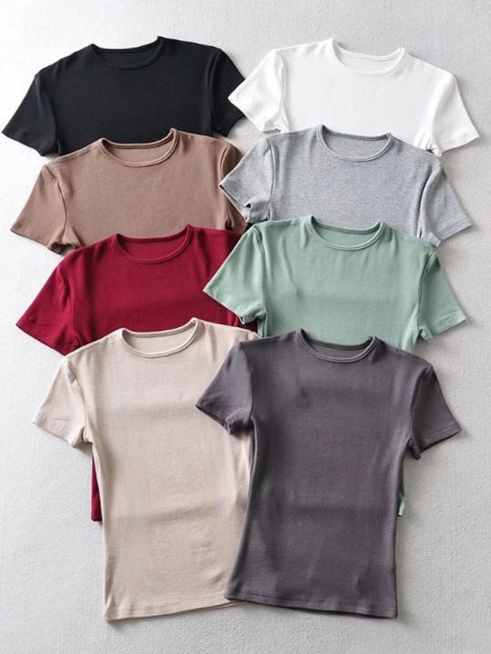 Casual%20Summer%20Woman%20Skinny%20Fit%20T-shirt%20Tight%20Short-Sleeve%20O-neck%20Tee%20Basic%20Solid%20Crop%20Tops%20T%20Shirt%20-%20Image%202