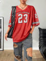 Summer New Black Enjoy Freedom 23 Print T-Shirt For Women V-Neck Short Sleeve Mesh Sports Football Jersey Y2K Oversized Tops. 