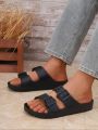 Men's Teen Mules New Summer Retro Casual Slip-On Slippers Eva One-Piece Molded Double-Strap Half-Slip Flat Slippers with Adjustable Buckle.