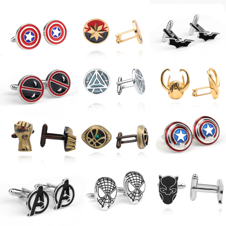 16 Styles Men's Cufflinks Superhero Movie Design High-Quality Alloy Material Black Cufflinks