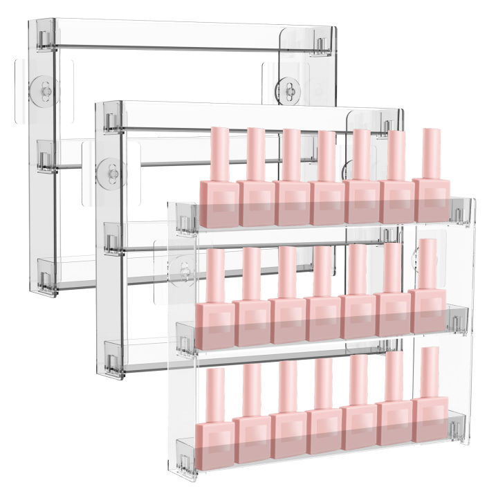 3Pcs 3 Layer Nail Polish Display Rack Wall Mount Transparent Plastic ...