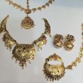 Traditional Set with Matha Patti Nath and Jhumki, Gold Style Set, Sindhi Jewelry. 