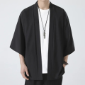 Men's Japanese Kimono Shirts Casual Open Stitch Lightweight Yukata Fashion Black Cardigan 3/4 Sleeve Outwear for Summer Vacation. 