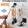 360 Degrees Self-Adhesive Hook Kitchen Bathroom Storage Hanger Wall Hanging Cabinet Shelf Rotating Folding Hooks Foldable Rotatable Mounted Organizer Holder Moisture Proof Swivel Seamless Hangers Mount Adhesive. 