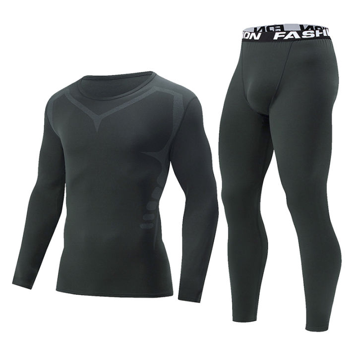2%20Pcs%20Autumn/Winter%20Men's%20Sports%20and%20Leisure%20Warm%20Underwear%20Set%20Comfortable%20Large%20Stretch%20Athlete%20Round%20Neck%20Top%20Versatile%20Pants%20-%20Image%204