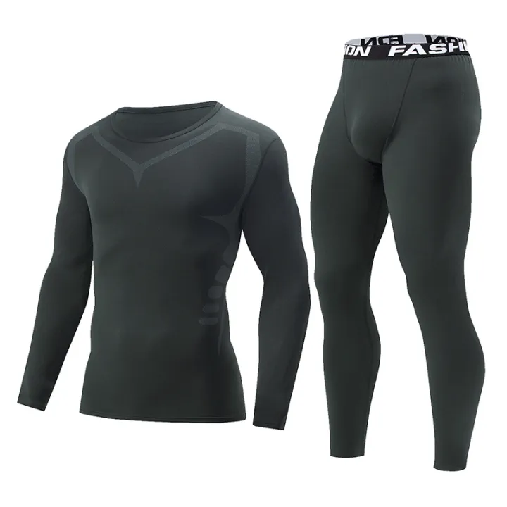 2%20Pcs%20Autumn/Winter%20Men's%20Sports%20and%20Leisure%20Warm%20Underwear%20Set%20Comfortable%20Large%20Stretch%20Athlete%20Round%20Neck%20Top%20Versatile%20Pants%20-%20Image%204