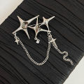 New Four-Pointed Star Pins Brooch Trendy Rhinestone Inlaid Long Chain Stars Tassel Badge Lapel Pin Jewelry Collar Accessory. 