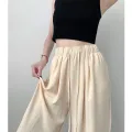 Back to School Summer Women's New Fashion Thin Japanese Ice Silk Wide-Leg High-Waisted Straight Draped Anti-Wrinkle Casual Pants. 
