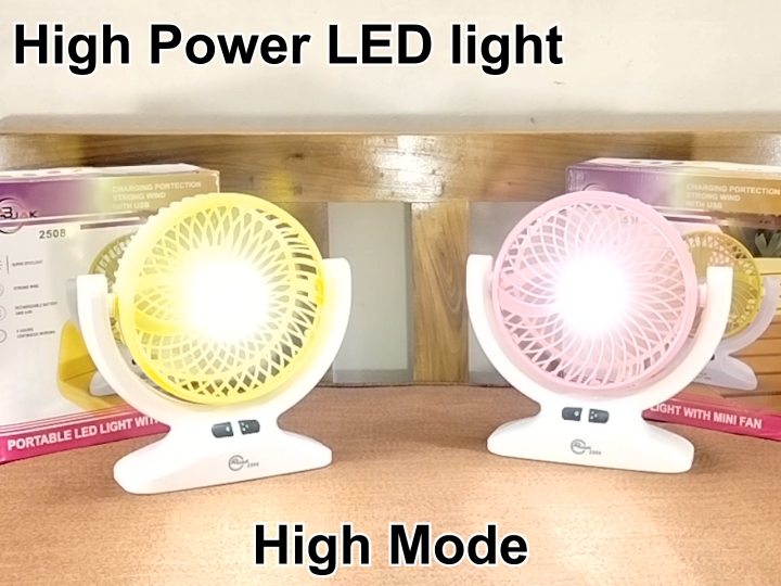 AbJak 2508 Rechargeable Table Fan with LED Light, Portable Charging Fan for Desk/Home, 3-Speed Fan